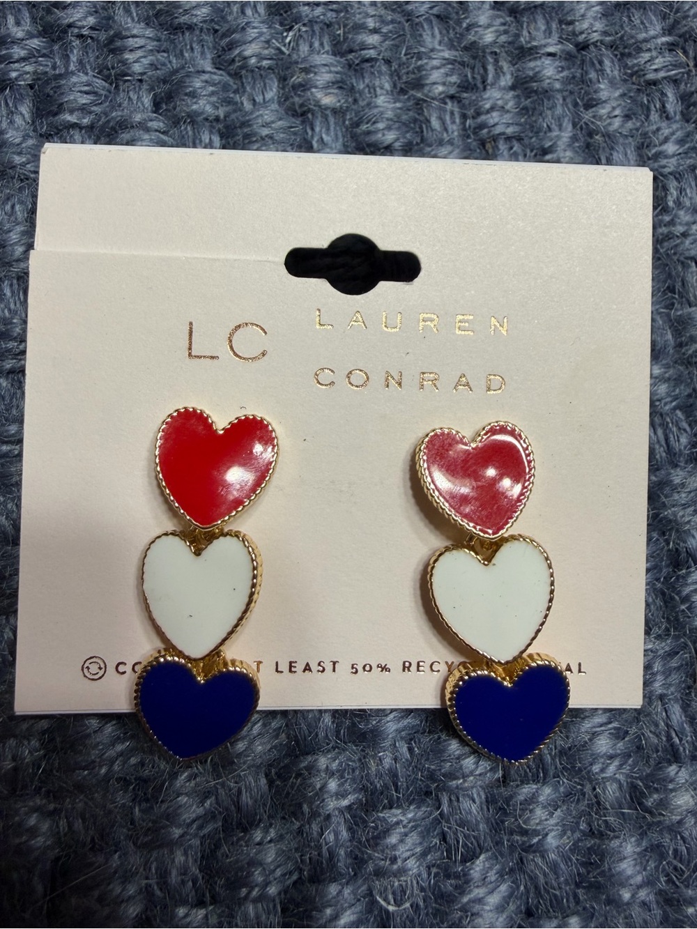 LC Lauren Conrad Red White Blue Enamel Heart Drop Earrings